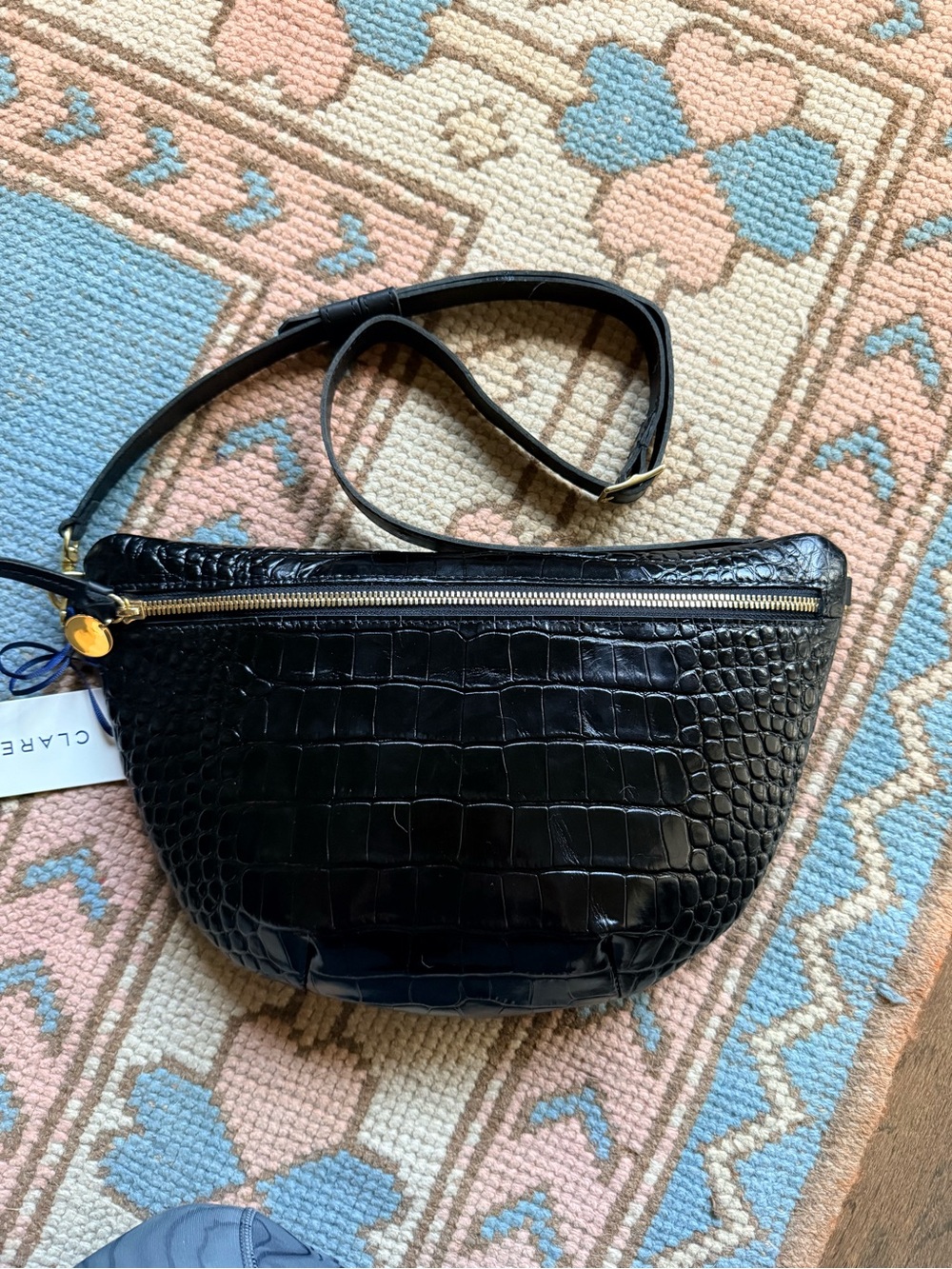 Hard to find Clare V Black Croc-Embossed Grande Fanny Bag with Gold Zipper - Picture 4 of 12